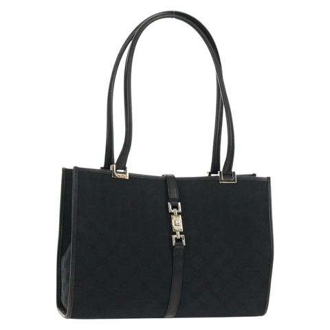 GUCCI GG帆布Jackie肩背包 黑色 銀色 002 1073 1781 Auth 148814V