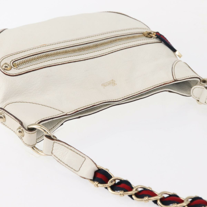 【日本直送】GUCCI Sherry Line 鏈條單肩包 皮革 白色 金色 153011 正品 ep11925-5