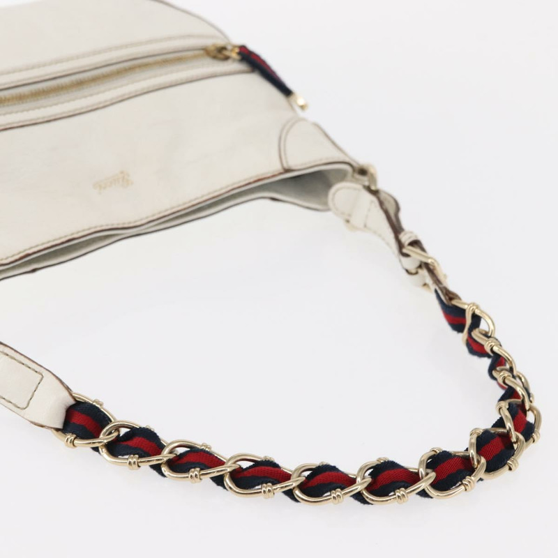 【日本直送】GUCCI Sherry Line 鏈條單肩包 皮革 白色 金色 153011 正品 ep11925-6