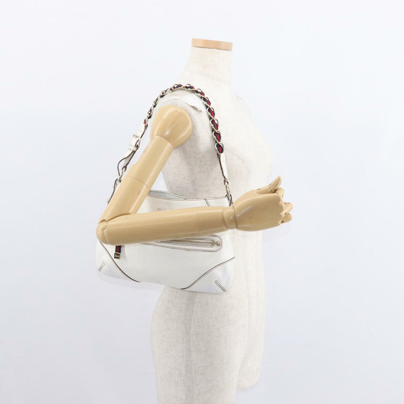 【日本直送】GUCCI Sherry Line 鏈條單肩包 皮革 白色 金色 153011 正品 ep11925-23