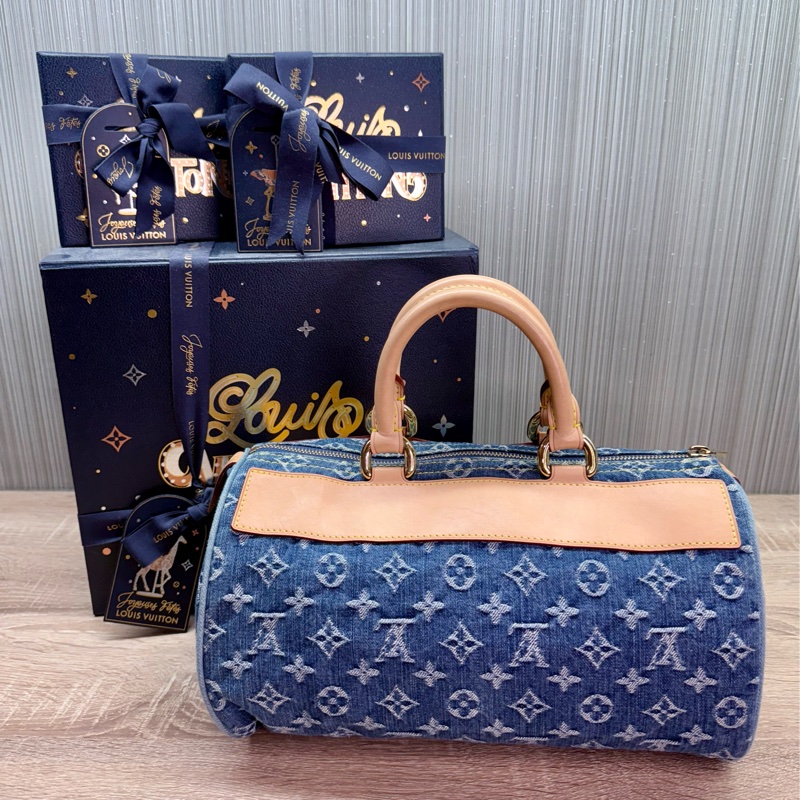 LV M95019 speedy稀有限量絕版牛仔丹寧曼哈頓釦手提包波士頓包-2
