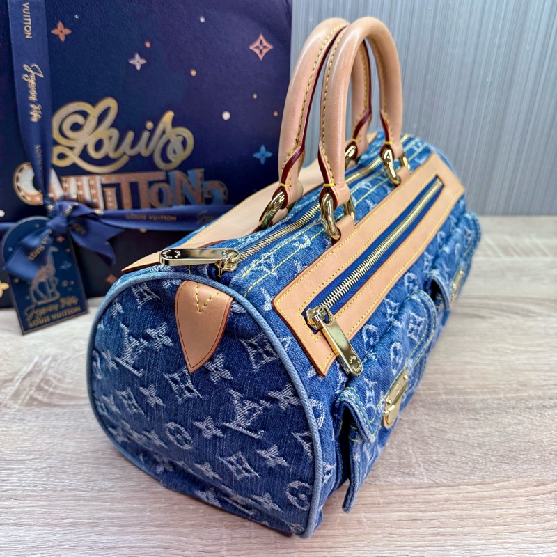 LV M95019 speedy稀有限量絕版牛仔丹寧曼哈頓釦手提包波士頓包-4