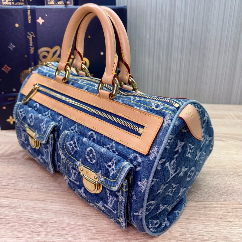 LV M95019 speedy稀有限量絕版牛仔丹寧曼哈頓釦手提包波士頓包-5