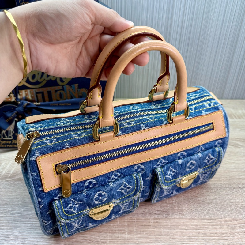 LV M95019 speedy稀有限量絕版牛仔丹寧曼哈頓釦手提包波士頓包-7