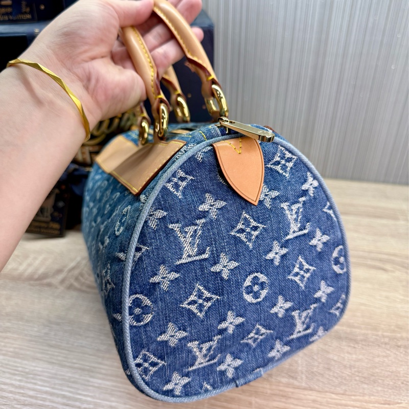 LV M95019 speedy稀有限量絕版牛仔丹寧曼哈頓釦手提包波士頓包-9