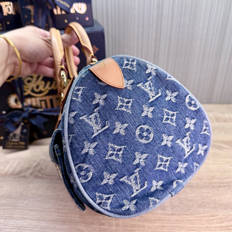 LV M95019 speedy稀有限量絕版牛仔丹寧曼哈頓釦手提包波士頓包-10