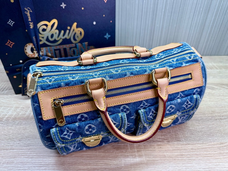 LV M95019 speedy稀有限量絕版牛仔丹寧曼哈頓釦手提包波士頓包-11