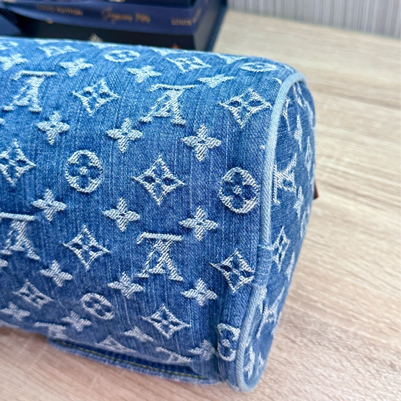 LV M95019 speedy稀有限量絕版牛仔丹寧曼哈頓釦手提包波士頓包-16