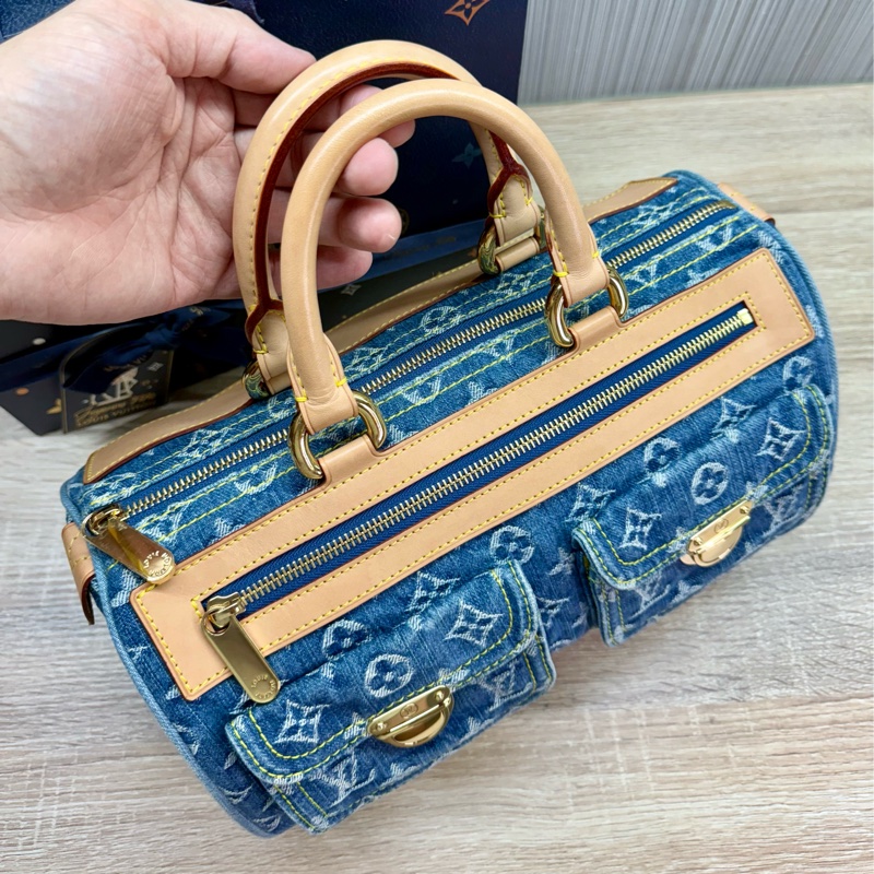 LV M95019 speedy稀有限量絕版牛仔丹寧曼哈頓釦手提包波士頓包-17