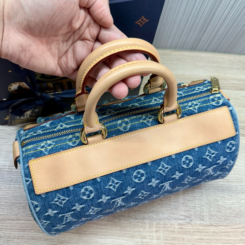 LV M95019 speedy稀有限量絕版牛仔丹寧曼哈頓釦手提包波士頓包-18