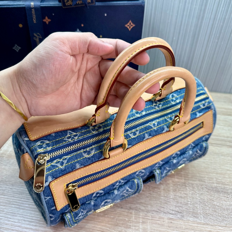 LV M95019 speedy稀有限量絕版牛仔丹寧曼哈頓釦手提包波士頓包-19