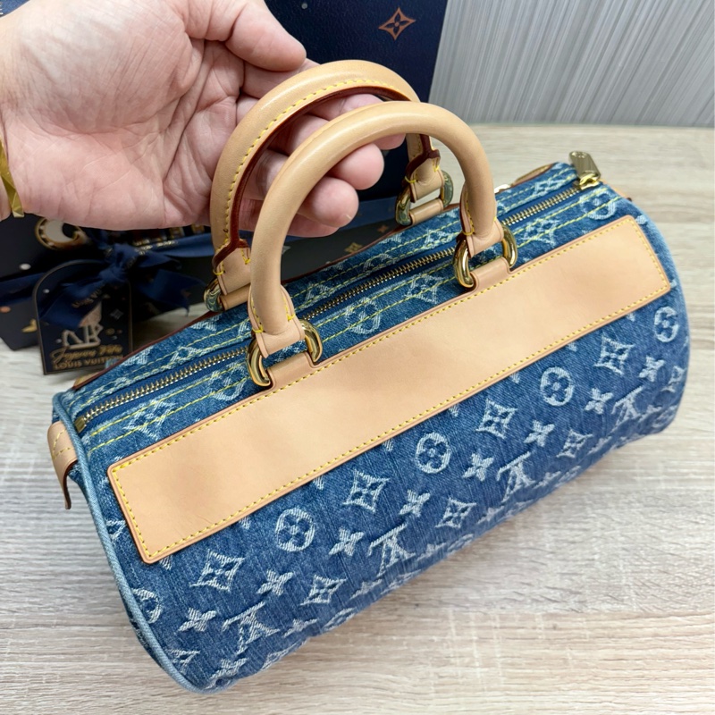 LV M95019 speedy稀有限量絕版牛仔丹寧曼哈頓釦手提包波士頓包-23