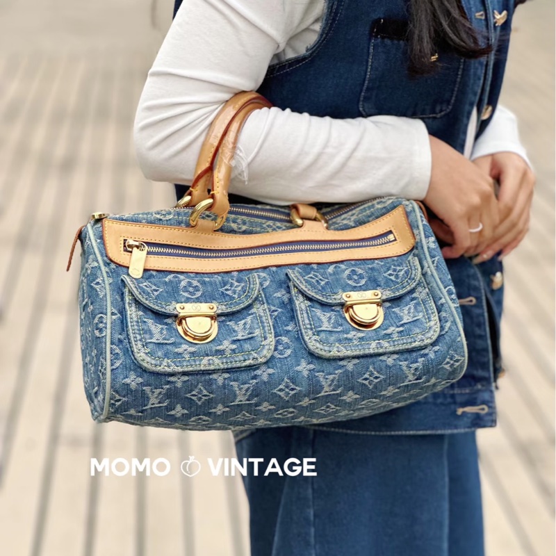 LV M95019 speedy稀有限量絕版牛仔丹寧曼哈頓釦手提包波士頓包-36