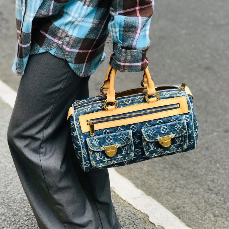 LV M95019 speedy稀有限量絕版牛仔丹寧曼哈頓釦手提包波士頓包-38