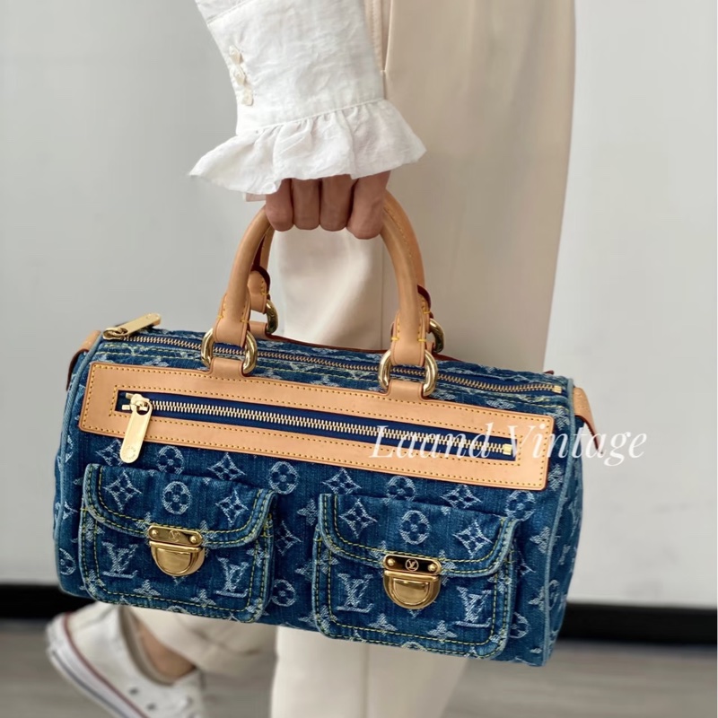 LV M95019 speedy稀有限量絕版牛仔丹寧曼哈頓釦手提包波士頓包-42