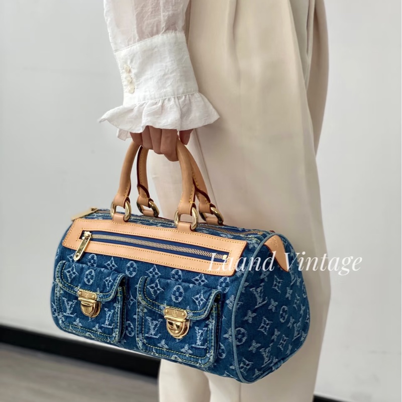 LV M95019 speedy稀有限量絕版牛仔丹寧曼哈頓釦手提包波士頓包-44