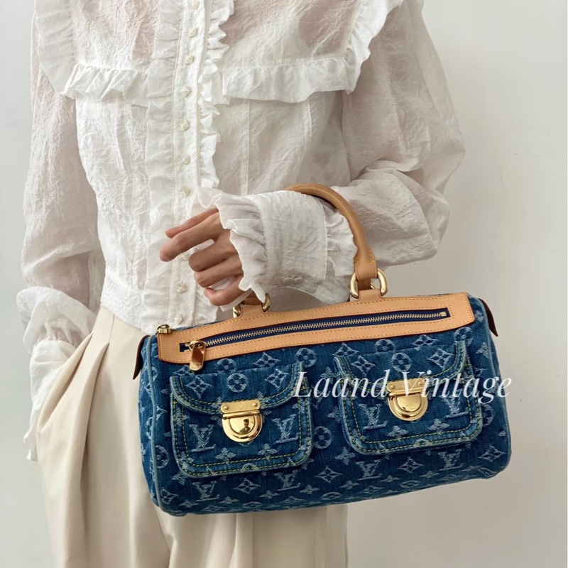 LV M95019 speedy稀有限量絕版牛仔丹寧曼哈頓釦手提包波士頓包-45