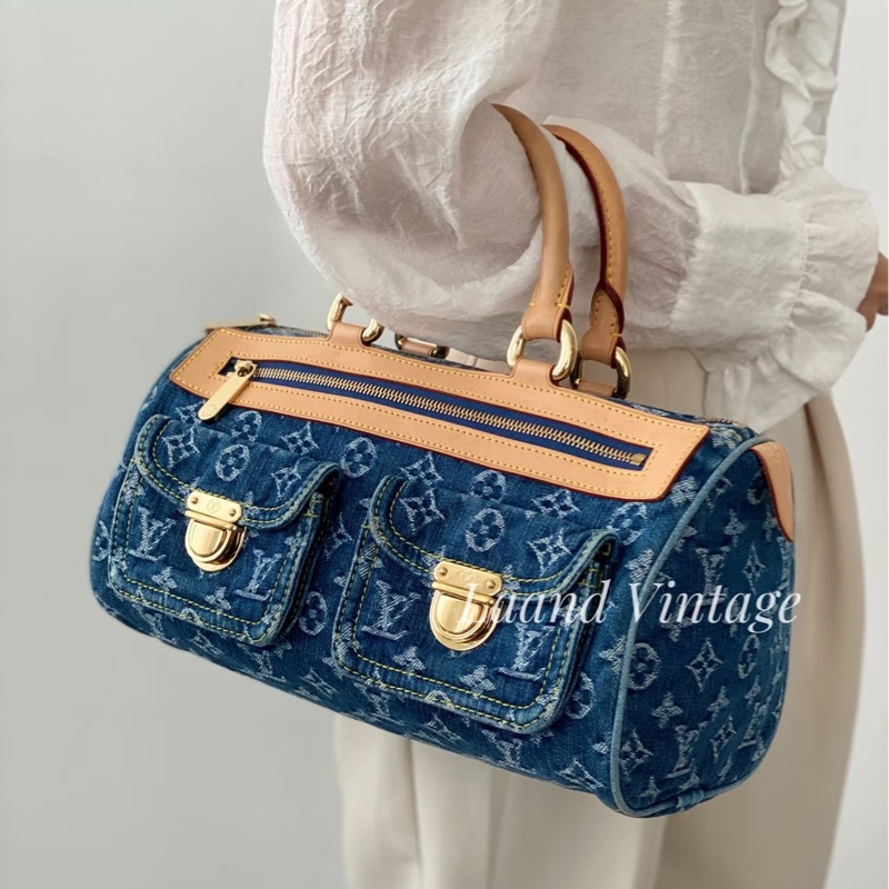 LV M95019 speedy稀有限量絕版牛仔丹寧曼哈頓釦手提包波士頓包-46