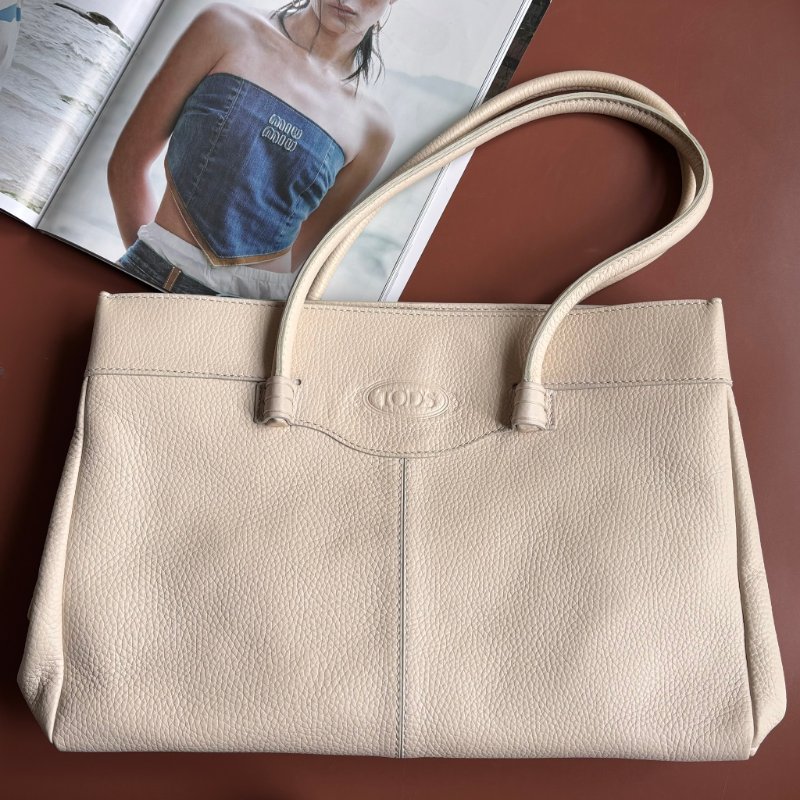 ::TODS:: Mocassino 經典品牌LOGO 乳白色牛皮托特包 手提包 肩背包 購物包-0