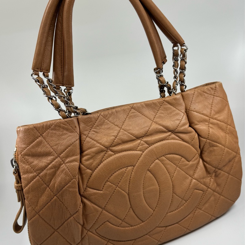 CHANEL 啡色 牛皮 銀鏈 方型側孭-2