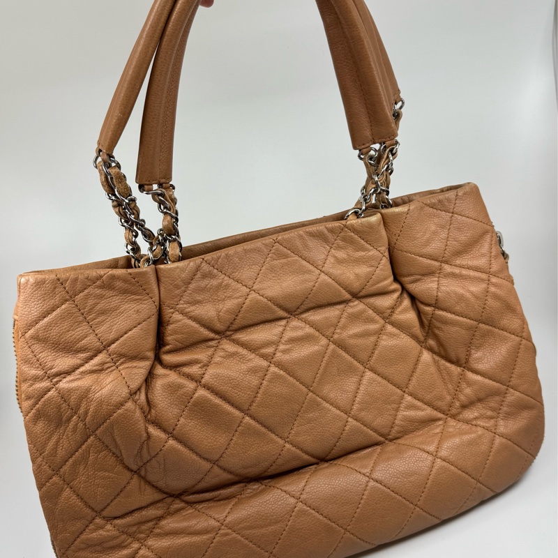 CHANEL 啡色 牛皮 銀鏈 方型側孭-3