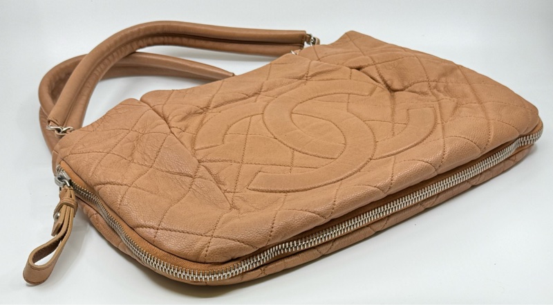 CHANEL 啡色 牛皮 銀鏈 方型側孭-4