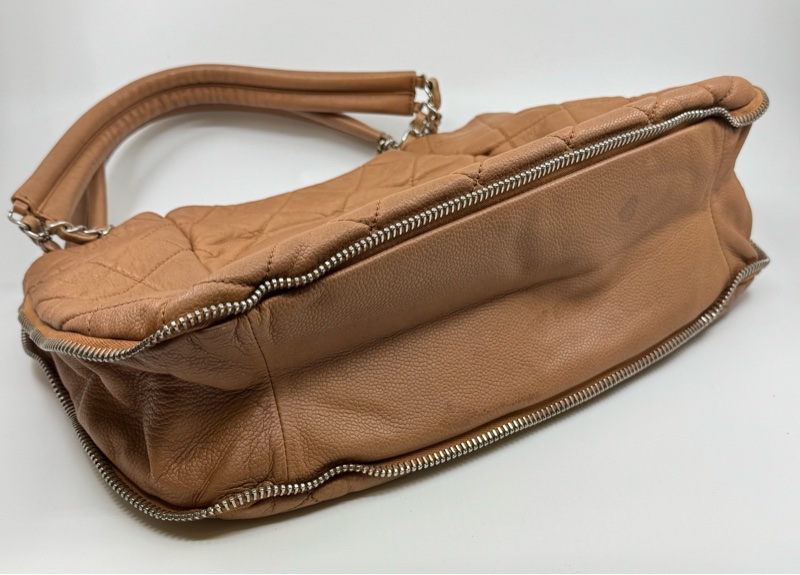 CHANEL 啡色 牛皮 銀鏈 方型側孭-16