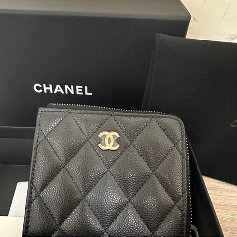 爆款✨晶片款Chanel黑金荔枝L拉鏈短夾💕超稀有