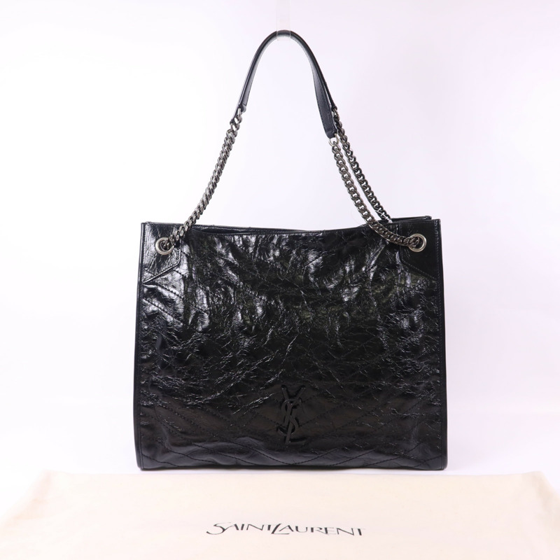 YVES SAINT LAURENT 牛皮皮革Niki Medium Tote Bag銀扣鏈帶肩背袋-16