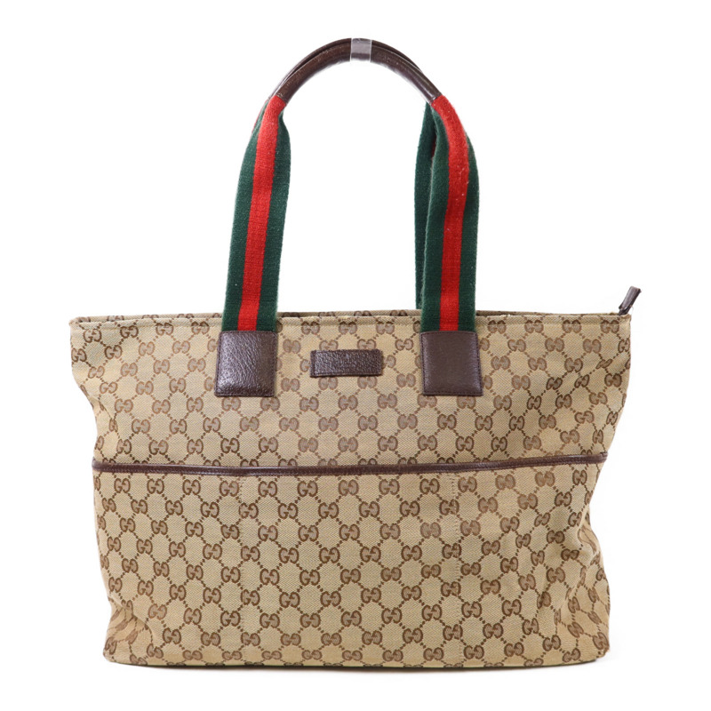 GUCCI 帆布Tote Bag銀扣肩背袋-0