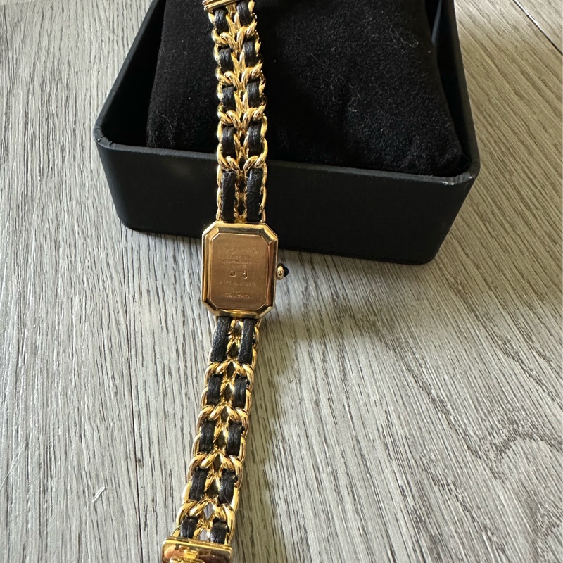 CHAMEL首映錶 黑金皮鏈錶黃金尺寸M號-0