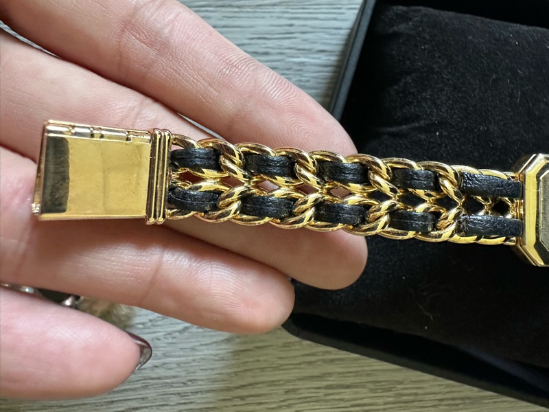 CHAMEL首映錶 黑金皮鏈錶黃金尺寸M號-5