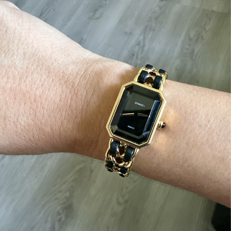 CHAMEL首映錶 黑金皮鏈錶黃金尺寸M號-7