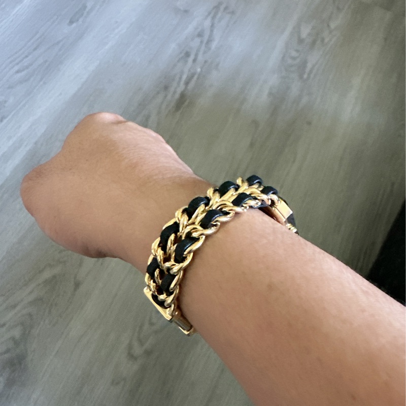 CHAMEL首映錶 黑金皮鏈錶黃金尺寸M號-8