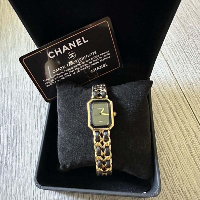 CHAMEL首映錶 黑金皮鏈錶黃金尺寸M號-9