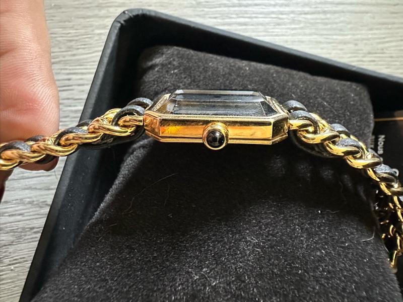 CHAMEL首映錶 黑金皮鏈錶黃金尺寸M號-13
