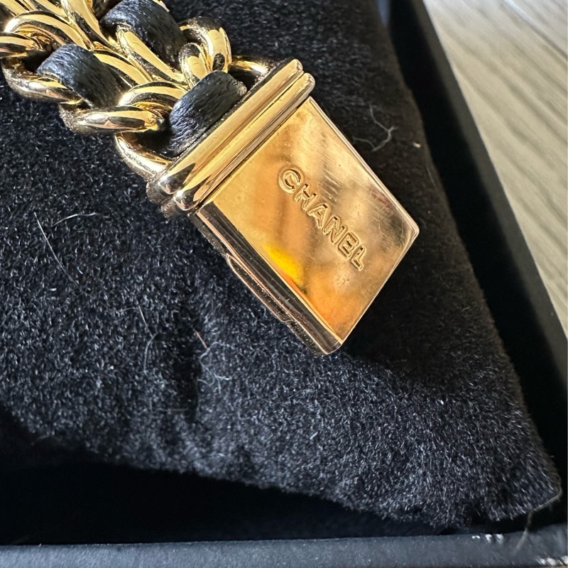 CHAMEL首映錶 黑金皮鏈錶黃金尺寸M號-15