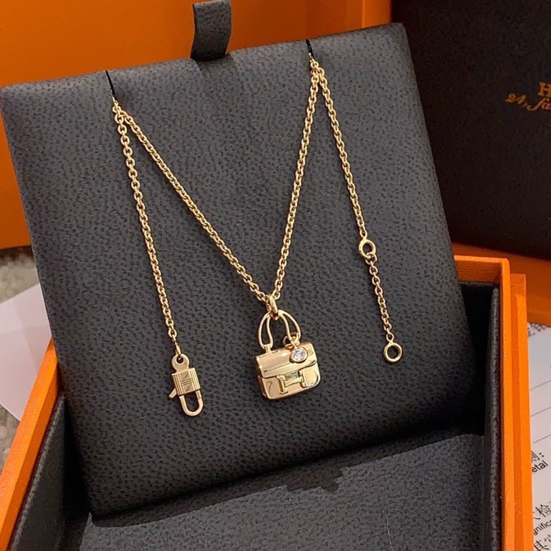 Hermes Constance 18K玫瑰金康康項鍊 鑲鑽 23年-0