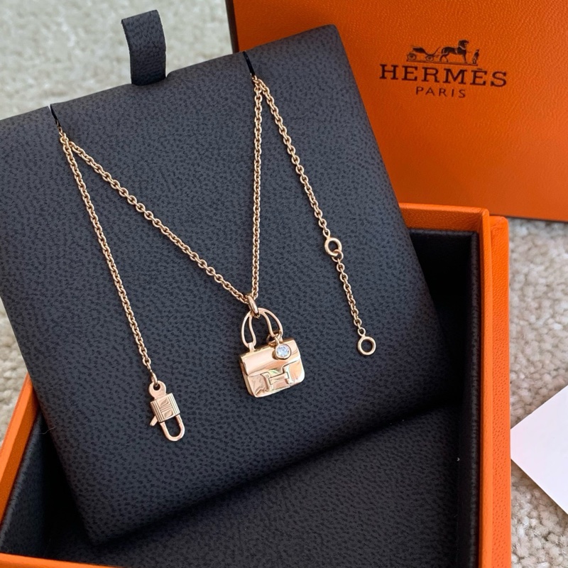 Hermes Constance 18K玫瑰金康康項鍊 鑲鑽 23年-1
