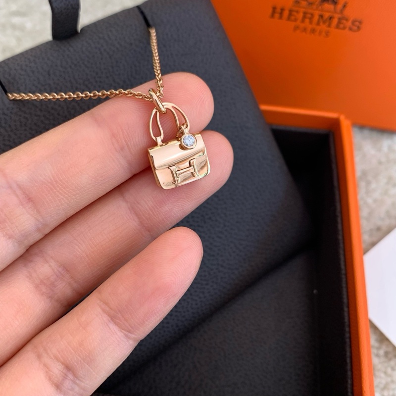 Hermes Constance 18K玫瑰金康康項鍊 鑲鑽 23年-3
