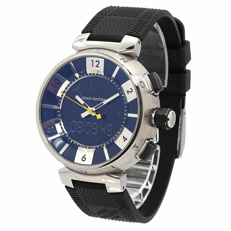 路易威登 Tambour 黑色 Q118F 男士石英模擬/數位雙顯腕錶-2