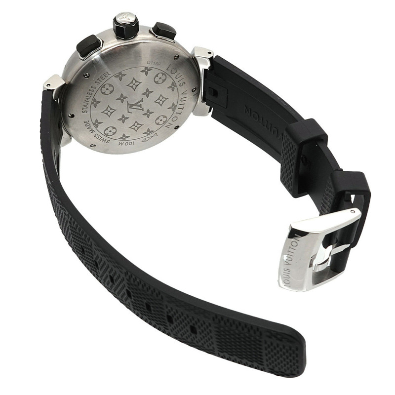 路易威登 Tambour 黑色 Q118F 男士石英模擬/數位雙顯腕錶-4