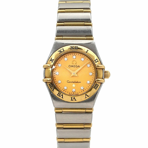 歐米茄星座系列迷你雙色1262 15女錶，鑲嵌12顆鑽石，黃金和黃色石英機芯