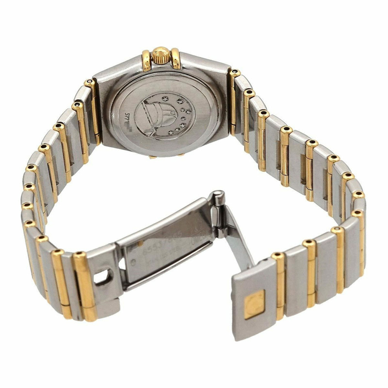 歐米茄星座系列迷你雙色1262 15女錶,鑲嵌12顆鑽石,黃金和黃色石英機芯-3