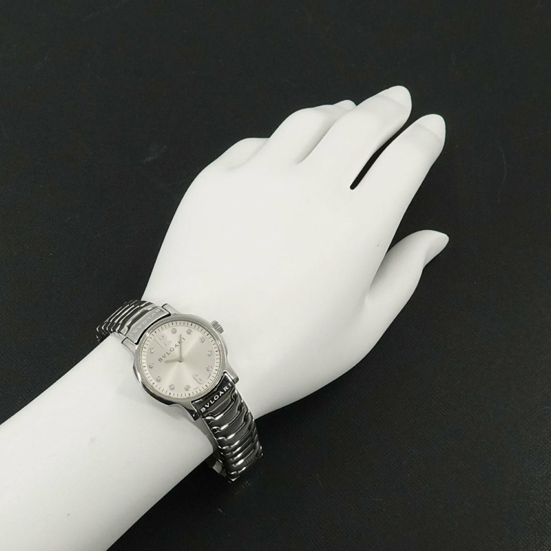 寶格麗 Solo Tempo ST29S 女士腕錶，附日期顯示，鑲嵌 10 顆鑽石，銀色石英機芯-2