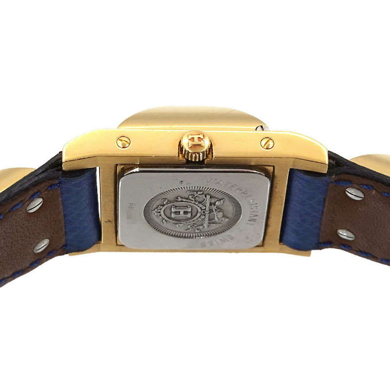 愛馬仕 Medor 女士金字塔金鉚釘腕錶,搭配白色和藍色皮革錶帶,石英機芯-4