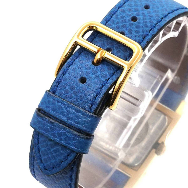 愛馬仕 Medor 女士金字塔金鉚釘腕錶,搭配白色和藍色皮革錶帶,石英機芯-6