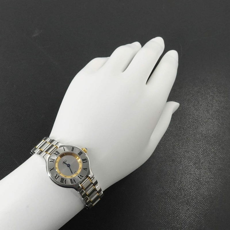 卡地亞 Must 21 Vantianne 雙色腕錶 W10075R6 女士銀色石英錶-2