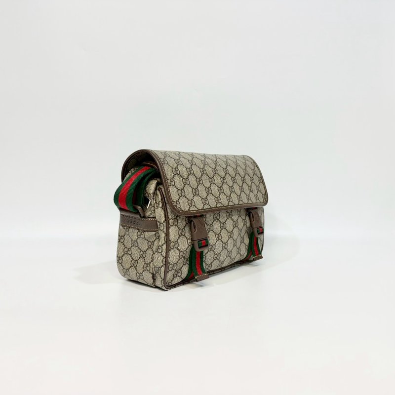 GUCCI原花Supreme拉鍊下蓋雙釦綠紅綠背帶郵差包760123-2