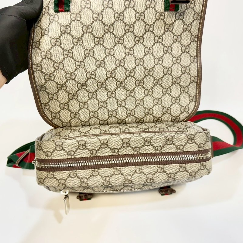 GUCCI原花Supreme拉鍊下蓋雙釦綠紅綠背帶郵差包760123-4